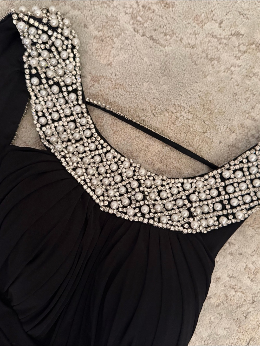 Sherri Hill Black Maxi Dress with Beaded Collar - Picture 6 of 8